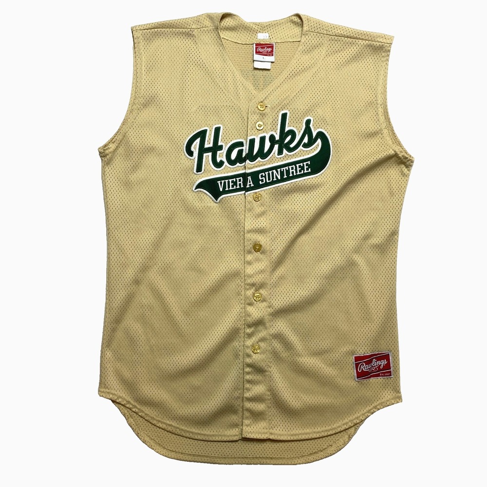 Vintage Hawks Vier A Suntree Jersey Mens Large Gold Sleeveless Logo Stitched
